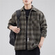 古先森美式復古格子襯衫男寬松工裝休閑長(cháng)袖外套男士秋冬季大碼襯衣上衣 咖色 2XL 【160-180斤】