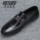 維絲圖西 VISTURSI品牌頭層牛皮真皮豆豆鞋男新款軟皮軟底男士真皮一腳蹬休閑皮鞋 黑色 41