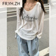 FR.YH.ZH蜜蜂心愿社宋正恩白色字母印花慵懶微透寬松防曬罩衫上衣 白色T恤 均碼