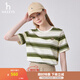 哈吉斯（HAZZYS）女裝 夏款女士寬松條紋圓領(lǐng)T恤衫女ASTSE0BBE58 卡其色KK L (165/88A 40)