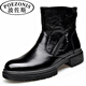 波佐斯（POEZONIS）馬丁靴男士冬季新款真皮加絨保暖切爾西靴英倫百搭高幫皮靴男靴 黑色 四季單靴 41