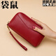 袋鼠（KANGAROO）頭層牛皮手包女包2025七夕長(cháng)款錢(qián)包女大容量女士手拿包真皮手抓包 紅色 頭層牛皮