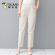 啄木鳥(niǎo)夏季薄款女褲九分褲休閑褲松緊高腰直筒褲中年媽媽裝2025新款透氣 米色 3XL 建議120-130斤
