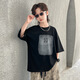 BABYBODY男童韓版T恤短袖夏裝潮牌新款中大童男裝棉質(zhì)上衣寬松痞半袖 耀黑 150CM【建議身高135-140CM】