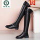 啄木鳥(niǎo)品牌斷碼真皮過(guò)膝靴長(cháng)靴女平底長(cháng)筒靴高筒韓版2025秋冬季新款女鞋 黑色薄絨 39