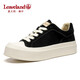 楓葉（leaveland）男鞋2025秋季新品簡(jiǎn)約百搭厚底貝殼頭餅干鞋增高軟底休閑板鞋子男 男款-黑色（皮鞋碼） 43