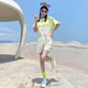深妍色2025年夏季純棉短袖團(tuán)體多人聚會旅游演出服閨蜜姐妹背帶褲套裝女 套裝：茉莉黃T恤【背帶褲+鏡襪】 L 【上衣L碼+背帶褲XL碼】