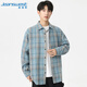 真維斯（Jeanswest）襯衫男2026春季潮牌休閑寬松襯衣潮流格子外套男深藍2XL