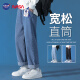 NASA GISS官方潮牌联名牛仔裤男宽松复古美式高街潮流休闲长裤 深蓝 L 