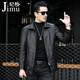 紀牧（JIMU）2025秋冬海寧真皮皮衣男士頭層油蠟牛皮風(fēng)衣中長(cháng)款修身皮夾克外套 黑色 L (170)