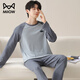 貓人睡衣男士100%純棉長(cháng)袖長(cháng)褲春秋冬季新款寬松青少年外穿家居服套裝 藍灰【100%純棉 親膚柔軟】 2XL 【建議140-160斤】
