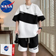 NASA RHUDE夏天T恤套裝男潮流男運動套裝短袖套裝男t恤套裝男夏季衣服男夏裝 5806黑白 XL (建議體重120-140斤)