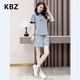 KBZ品牌跑步運動(dòng)服套裝女夏減齡簡(jiǎn)約休閑寬松顯瘦翻領(lǐng)短袖短褲兩件套 淺灰色 L