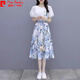 皮爾卡丹（pierre cardin）雪紡碎花連衣裙女裝2025年夏季新款仙氣收腰早夏裝時(shí)尚薄裙子針織 藍(lán)色套裝【兩件一套】 L 建議105-115斤