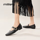 妙麗（Millies）羊皮尖頭瑪麗珍女鞋小皮鞋女平底時(shí)尚百搭法式舒適單鞋 黑色 36 