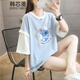 韓芯漫夏天衣服女裝初中生高中女生短袖t恤女時(shí)尚寬松夏季半截袖女韓版學(xué)生學(xué)院風(fēng)少女中袖上衣潮流 淺藍(lán)色 M