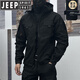 JEEP SPIRIT男春秋冬季修身軟殼戰(zhàn)術(shù)短夾克抓絨保暖沖鋒衣戶外套防水防刮黑色 黑色 S (100-120斤)