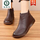 啄木鳥(niǎo)中老年人皮鞋媽媽鞋真皮棉鞋軟底防滑女鞋秋冬牛筋底平底奶奶短靴 6508棕色加絨 38