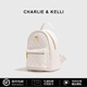 CHARLIE & KELLI品牌 CK輕奢包包女包棋盤格時尚百搭休閑背包生日禮物送女友老婆 白色【七夕實用禮物】