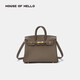 HOUSE OF HELLO女包秋冬togo牛皮惡搞鉑金包手提手工荔枝紋真皮輕奢女包 25寸大象灰金扣