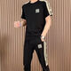 XEQUCCN男士套裝搭配潮流2025年新款夏季冰絲短袖套裝男夏季涼爽冰絲衣服 黑色198款長(cháng)褲套裝 XL 建議125斤-145斤