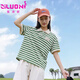 紫洛妮（ZILUONI）初中生休閑t恤套裝夏季新款2025大童高中生少女條紋短袖上衣 【T恤】綠白條 L