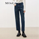 MO&Co.九分牛仔褲深藍色高腰直筒美式復(fù)古牛仔褲長褲女闊腿褲摩安珂 牛仔藍色-第2批 S 26