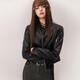 CHUU仿PU皮皮衣女2025冬季新品辣妹個性休閑百搭黑色短款拉鏈外套 黑色 S