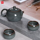 靈青坊青瓷茶壺單壺陶瓷全手工泡茶壺哥窯冰裂開(kāi)片大號(hào)西施壺一壺兩杯 鐵胎藏青一壺兩杯 270ml