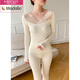莫代爾秋冬保暖內衣套裝女士恒溫蕾絲打底衣無(wú)縫美體秋衣秋褲套裝 柔光白 均碼