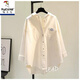 啄木鳥(niǎo)純棉襯衫女2025春秋季新款韓版氣質(zhì)百搭寬松休閑長(cháng)袖開(kāi)衫上衣外套 奶白色【8902】 L 110-120