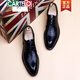 卡帝樂(lè )鱷魚(yú)潮牌新款真皮雕花歐版尖頭商務(wù)皮鞋韓版休閑正裝男士?jì)仍龈卟悸蹇四行缕?黑色雕花款(不增高) 42