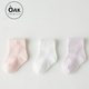 OAK FAMILY防蚊短襪嬰兒夏季透氣舒適純棉薄款6一12月男女寶寶襪子 3雙裝 粉色+白色+淺紫 3雙 0-6月
