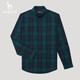 哈吉斯（HAZZYS）男裝 秋季款男士襯衣條紋格子襯衫長(cháng)袖襯衫男ASCZK1ACK14 深綠色DG M (170/92A 46)