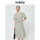 indicia標(biāo)記碎花法式連衣裙新款抽褶短袖裙子女夏季 C5B305LQ129 白底印花 M