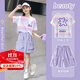 優(yōu)優(yōu)1點(diǎn)（Yoyo one）女童短袖套裝夏季薄款兒童2025新款速干運(yùn)動(dòng)服童裝兩件套夏裝10歲 9852上衣+18442紫色褲子 140