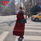 皮爾卡丹（pierre cardin）高檔品牌派克棉服女冬季新款長(cháng)款過(guò)膝收腰大衣加絨加厚棉衣外套潮 酒紅色 S 115斤內
