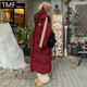 托瑪菲連帽羽絨棉服女裝2025新款冬季中長款棉衣外套冬天過膝棉襖面包服 酒紅色 M 碼