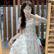 DAVEY MODE清冷感長(zhǎng)裙連衣裙女春夏仙女溫柔風(fēng)甜美學(xué)生少女小清新森女森系初 粉色 L :【建議105-115斤】