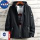 NASA RHUDE 春季夾克男春秋男裝外套男衣服潮流春秋裝男士棒球服男生工裝外 黑色 XL (推薦體重120-140斤)