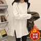 妙奕嘉德絨長袖t恤女白色打底衫可外穿內(nèi)搭上衣女士秋冬季2024新款寬松 雙面德絨白色開叉打底衫 M 【建議75-120斤】 喜寬松拍大