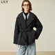 LILY冬新款女裝都市翻領(lǐng)腰帶鴨絨通勤西裝式羽絨服女款小個(gè)子 510黑色 L