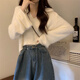春乏法式針織衫女秋冬季V領(lǐng)內(nèi)搭短款針織毛衣女百搭慵懶打底針織衫女 白色 S 建議70斤-95斤