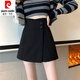 皮爾卡丹（pierre cardin）褲裙女2024春夏款高腰闊腿短褲西裝A字裙假兩件前裙后褲半身裙褲 黑色版 L 112-122斤
