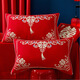 迷人居 結婚枕巾一對裝大紅色枕頭巾紗布純棉紅色新婚枕頭蓋全棉枕頭 喜氣洋洋【52x78cm一對裝】