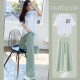 喜孕娇服饰（Xi Jiao Pregnanay Clothing）孕妇装夏装套装春装夏季时尚外出网红春秋款2023新款阔腿裤两件套 卡通白t恤+水绿冰丝阔腿裤 L