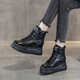 萊然女靴子厚底雪地靴內增高牛皮透氣短靴2025秋冬季新款百搭短筒靴潮 黑色布里 37