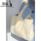 袋鼠（KANGAROO）秋冬季毛絨包可愛(ài)毛毛手提托特包大容量包包女2024新款通勤單肩包 白色 37*29*13