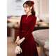 智立冠敬酒服秋季新款結婚訂婚顯瘦立領(lǐng)長(cháng)袖氣質(zhì)酒紅色禮服連衣裙冬 酒紅色 L