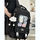 沫子書(shū)包女大容量韓版透明吧唧痛包高中大學(xué)生初中女生高顏值雙肩背包 黑色【帶三個(gè)徽章+云朵掛件】